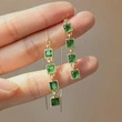 Emerald small square tassel earrings personality retro face slimming net celebrity earrings fashion trend earrings
