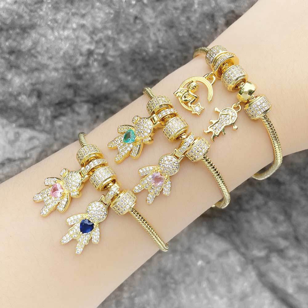 AS jewelry new hot selling boys and girls pendant bracelet gold-plated heart-shaped zircon hand jewelry bracelet bre55