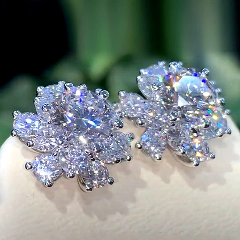 Sweet and cool style flower women's earrings exquisite full diamond zircon flower earrings European and American earrings