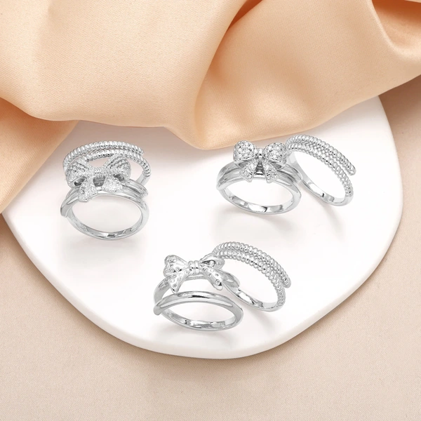 Clearance AS jewelry bow double ring gold-plated zircon open ring rik50