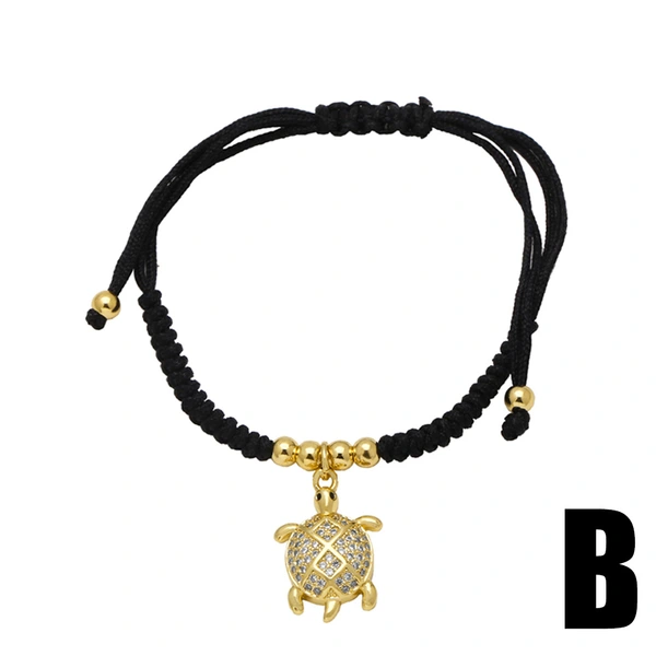 AS jewelry European and American hot selling animal turtle pendant bracelet female gold-plated zircon inlaid black rope bracelet brg56
