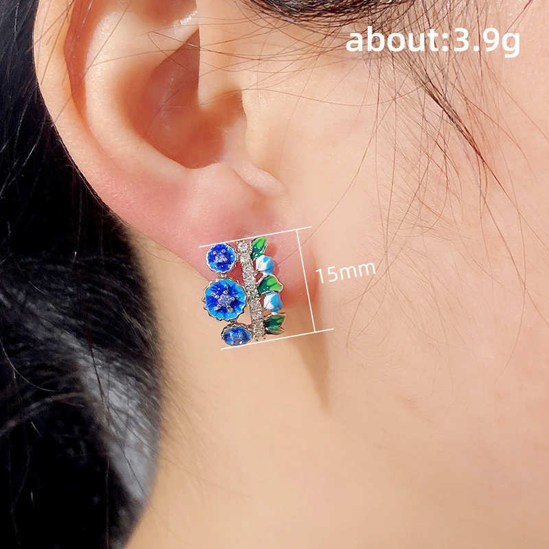 European and American epoxy flower earrings fashionable enamel diamond zircon earrings new accessories hot sale