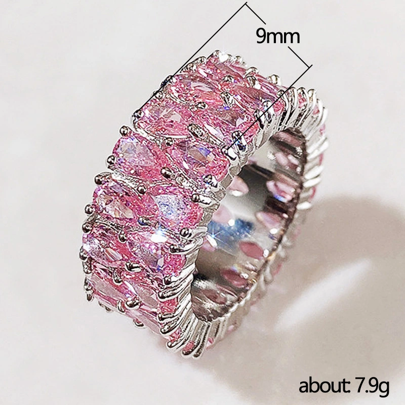 Hot selling new style light luxury double row drop zircon ring female full diamond couple ring