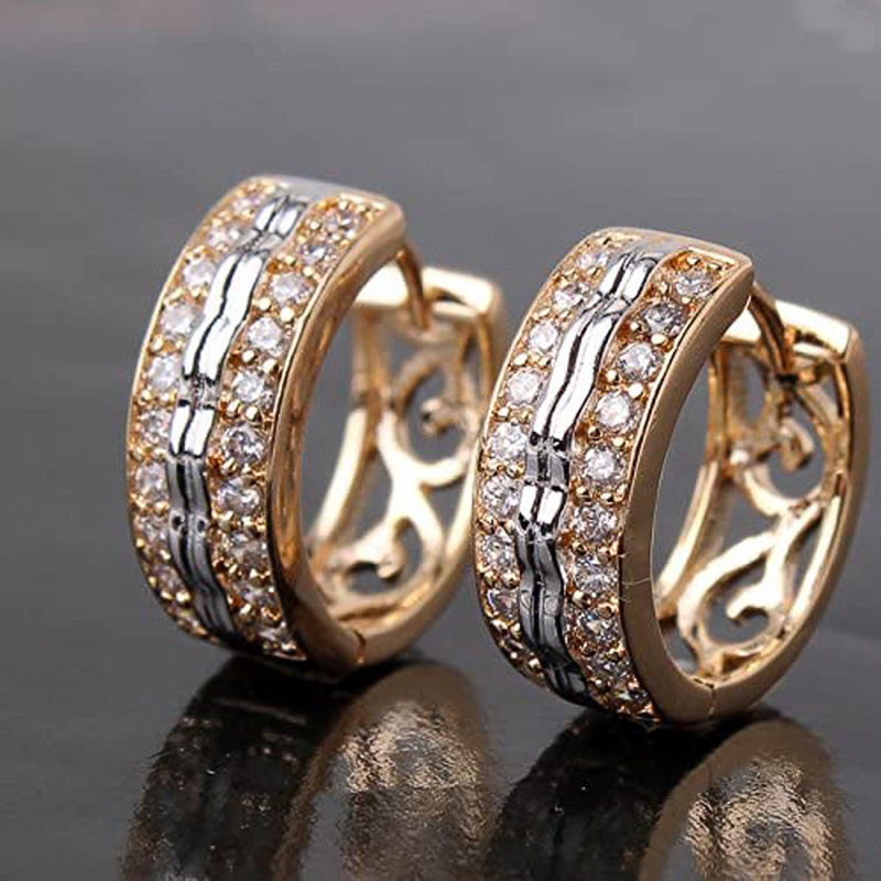 Hip-hop style personality men and women's earrings punk AAA zircon two-color ear clips source spot wholesale