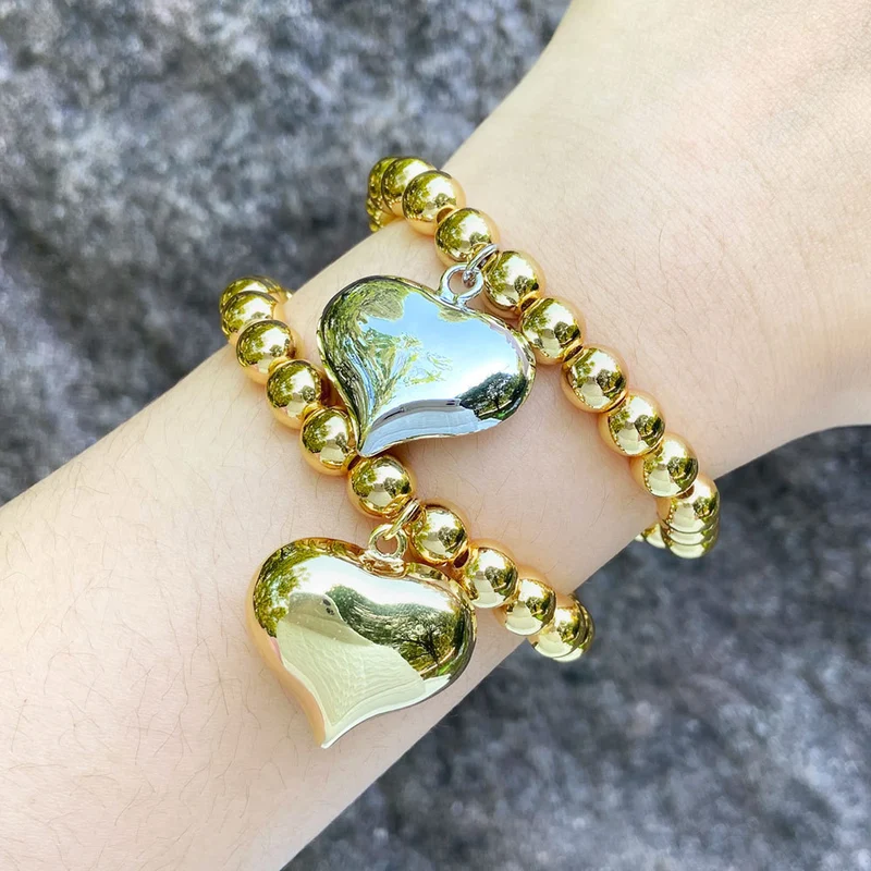 AS jewelry new hot selling smooth love peach heart bracelet female gold-plated beaded bracelet hand jewelry brf33