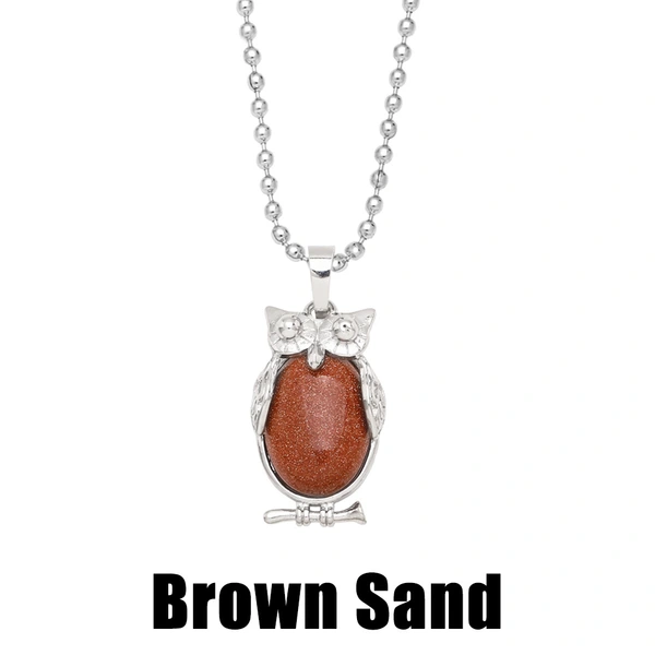 Hot selling crystal agate owl necklace retro punk style owl pendant silver sweater chain nkb660