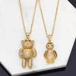 Clearance European and American jewelry full diamond bear penguin pendant hip hop couple sweater chain necklace accessories nkb427
