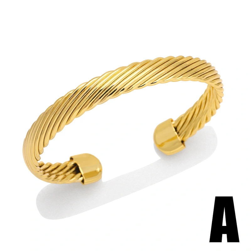 Clearance European and American retro open bracelet copper plated 18K gold hip-hop punk geometric winding twist bracelet female brk53