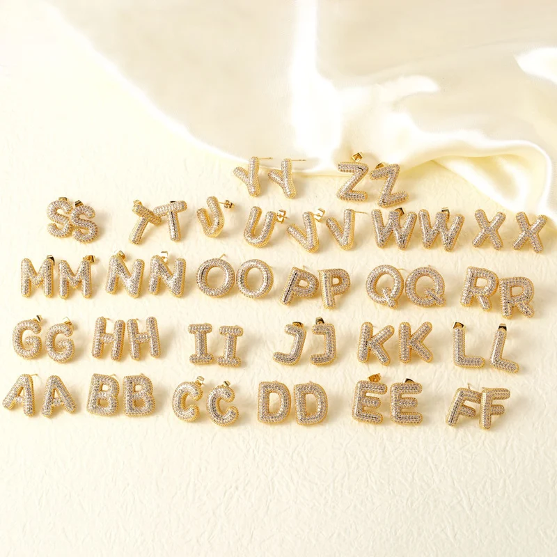 AS jewelry hot selling 26 English letters earrings gold-plated full zircon earrings female era009