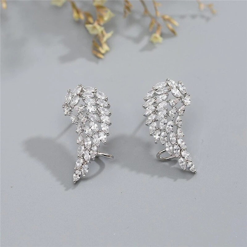 High-quality earrings angel wings AAA zircon ear clips exquisite shape women's earrings