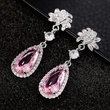 Internet celebrity live broadcast new long water drop pear-shaped flower earrings simulated yellow diamond topaz pink diamond earrings