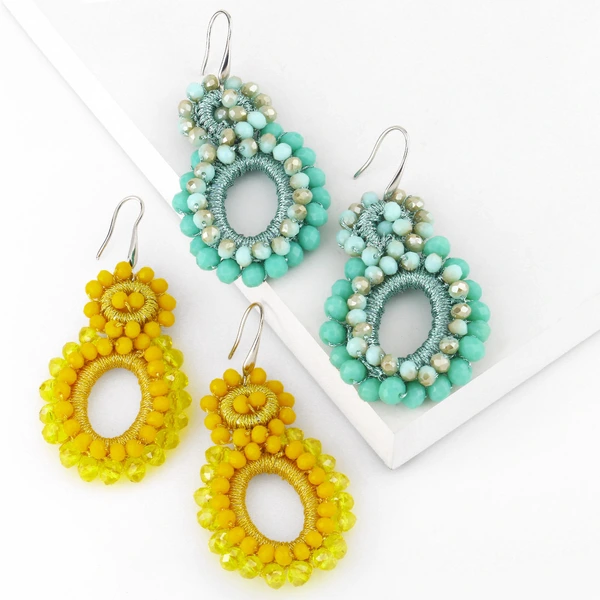 Original INS ethnic style earrings handmade beaded crystal rice beads Bohemian earrings European and American earrings ery16