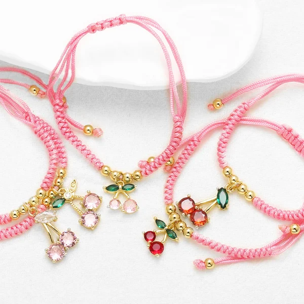 AS jewelry popular fruit cherry pendant bracelet female woven adjustable hand rope brd94
