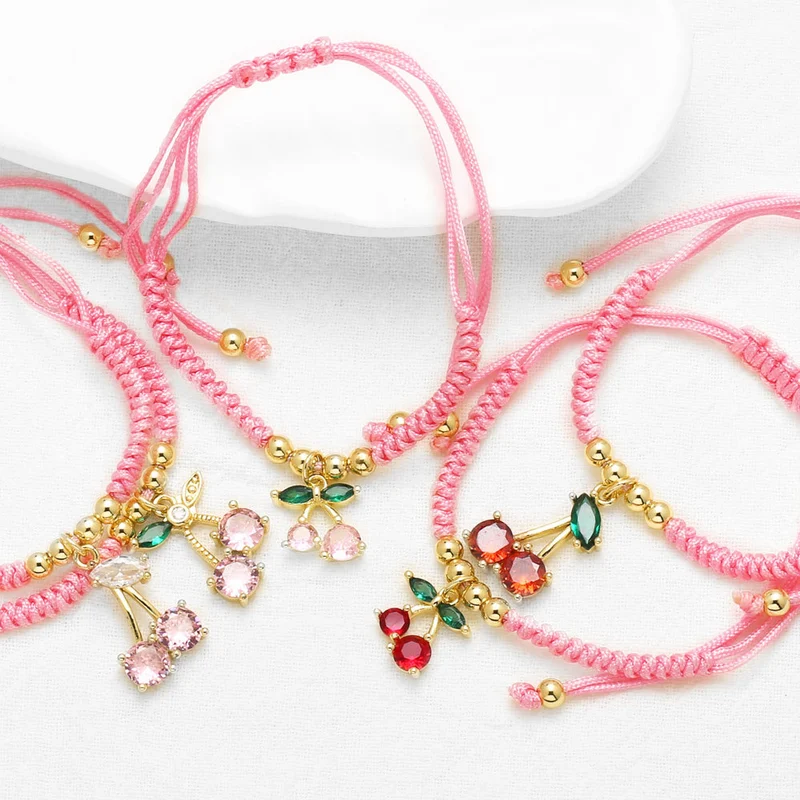 AS jewelry popular fruit cherry pendant bracelet female woven adjustable hand rope brd94