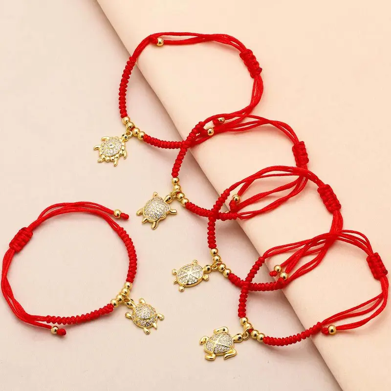 AS jewelry European and American turtle pendant red rope bracelet female gold-plated zircon braided bracelet brj25