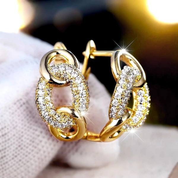 Manufacturer's source niche personality earrings for women, hoop lock design earrings micro-inlaid zircon French style