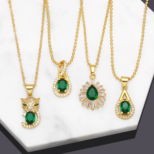 Clearance hot sale emerald zircon necklace net red clavicle chain European and American style necklace nkb393