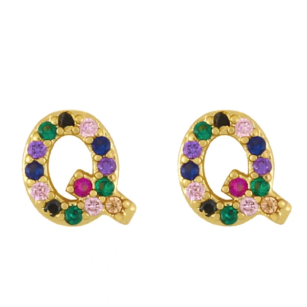 New European and American fashion 26 letters earrings original personality inlaid with colored zircon letter earrings erw62