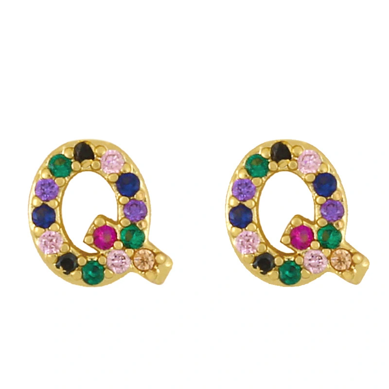 New European and American fashion 26 letters earrings original personality inlaid with colored zircon letter earrings erw62