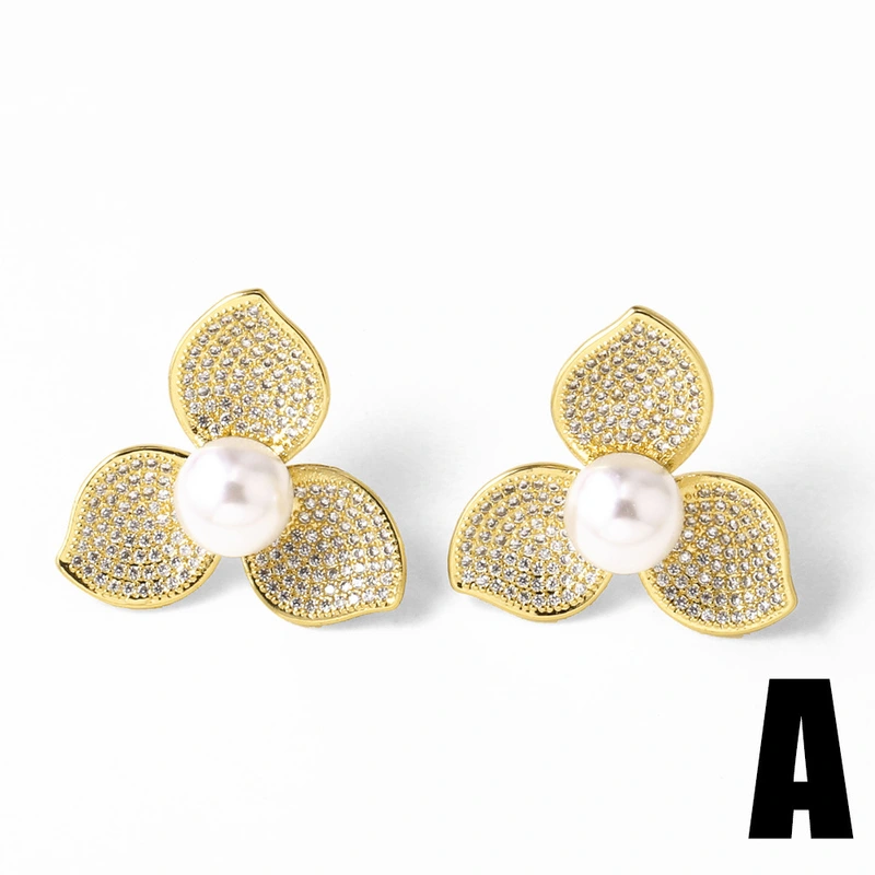 AS jewelry new pearl flower full zircon earrings earrings earrings err76 earrings
