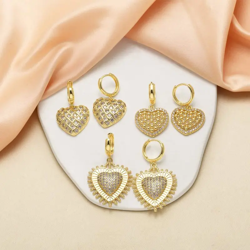 AS jewelry new style inlaid with zircon copper plated 18k gold love heart pendant earrings earrings female era093