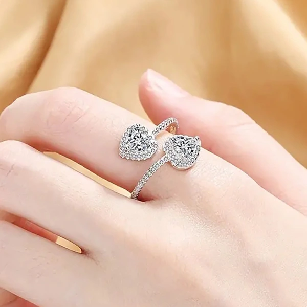 High-end fashion style open ring double heart zircon ring engagement ring true love law aesthetic ring