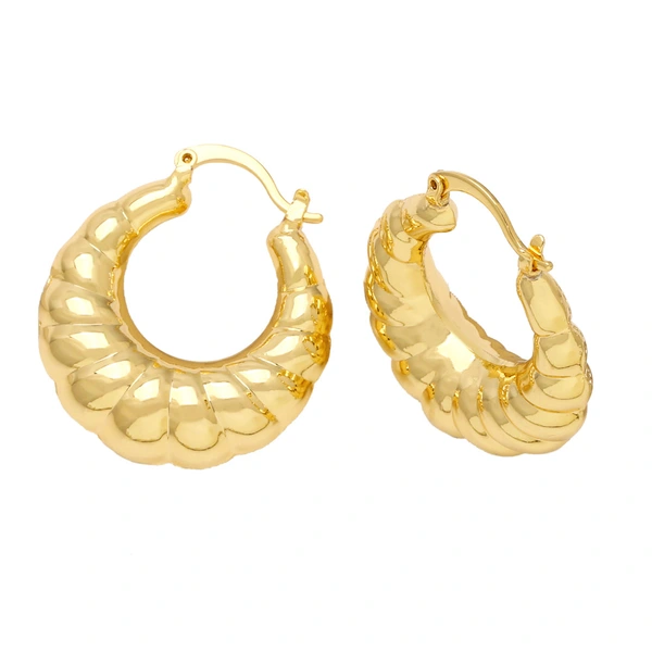 European and American simple fashion 18k gold hollow earrings female niche design round crescent pattern earrings erv09