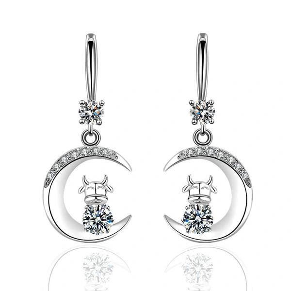 Hot-selling earrings: Creative Zodiac Year Ox Earrings, Water Drop Moon Diamond Earrings