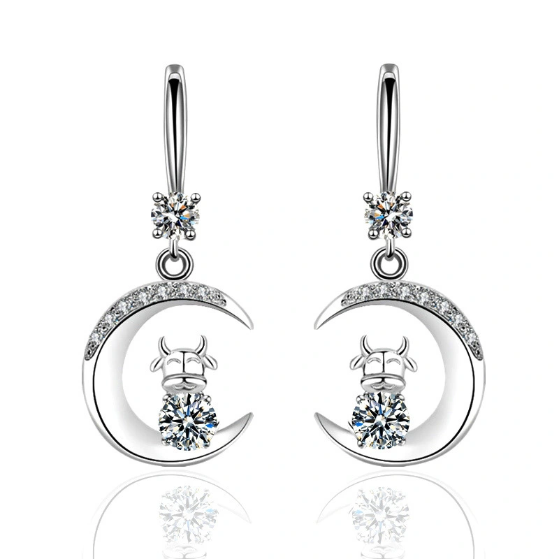 Hot-selling earrings: Creative Zodiac Year Ox Earrings, Water Drop Moon Diamond Earrings