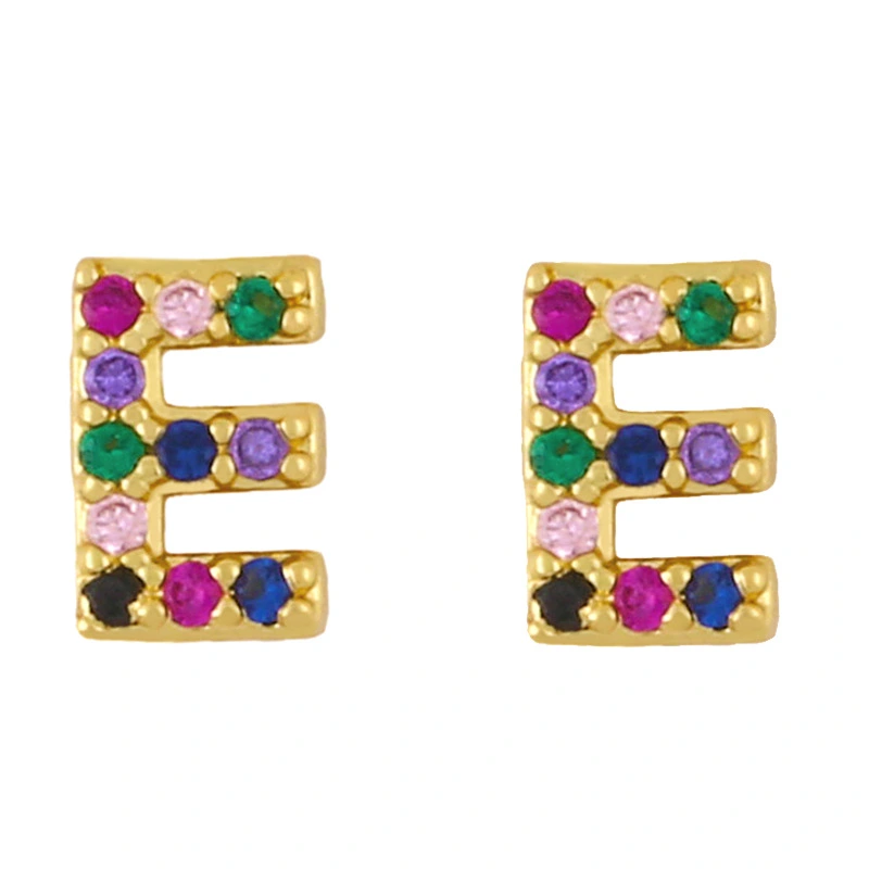 New European and American fashion 26 letters earrings original personality inlaid with colored zircon letter earrings erw62