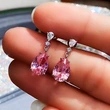 New European and American earrings, elegant lady pink diamond pear-shaped teardrop earrings for women, strong jewelry factory supply