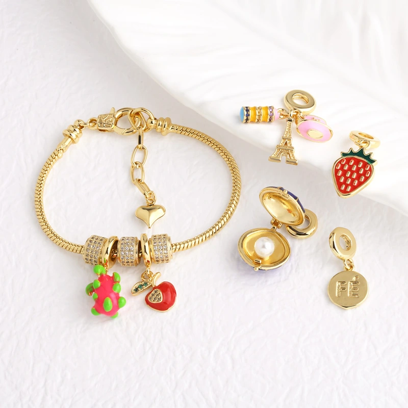 AS jewelry hot selling oil drop fruit strawberry Paris Eiffel Tower pendant bracelet hand jewelry brn19