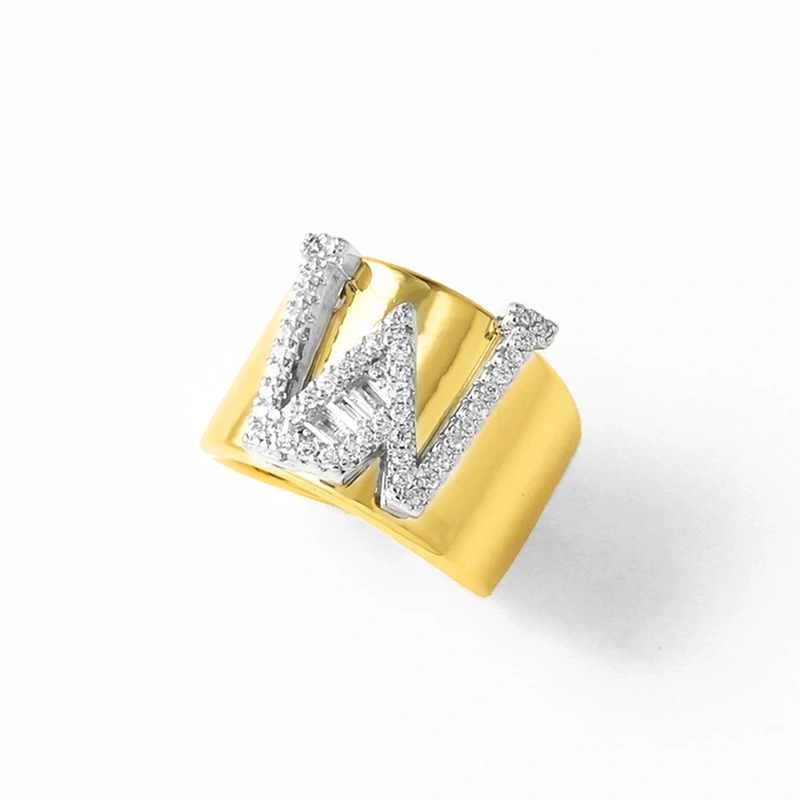 AS jewelry European and American hot-selling gold-plated glossy white K26 English letter ring ring rir75 ring