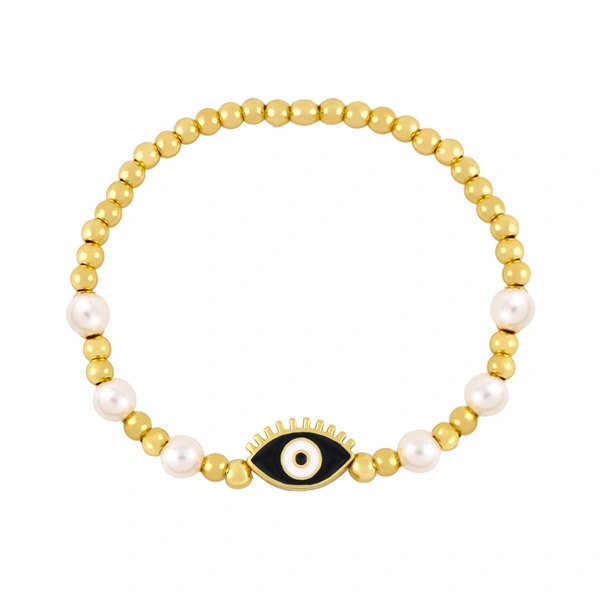 Clearance gold pearl beaded woven devil eye bracelet oil drip eye bracelet bre81
