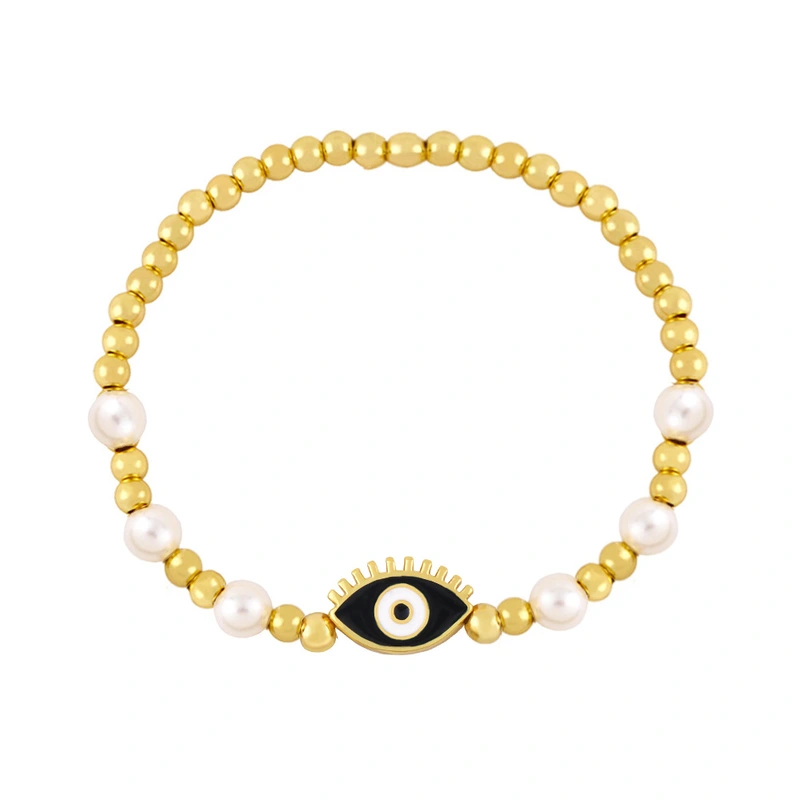 Clearance gold pearl beaded woven devil eye bracelet oil drip eye bracelet bre81