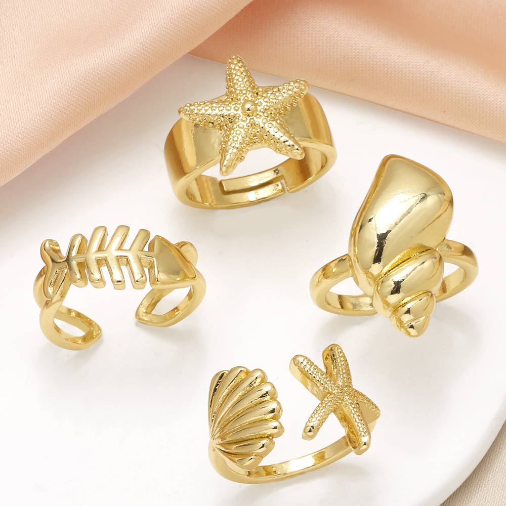 AS jewelry ocean starfish conch ring female glossy gold-plated fishbone open ring rih34