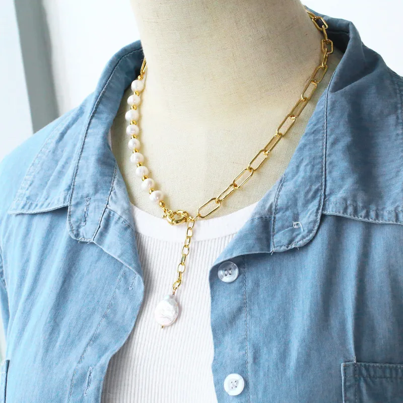 European and American sweet cool style necklace splicing pearl clavicle chain niche design hip hop temperament necklace nkb483