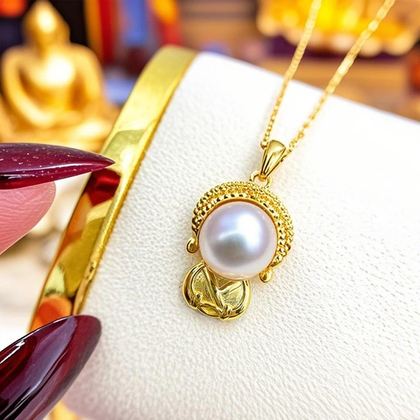   Hot selling cute necklace for women, cute Buddha imitation pearl design necklace, elegant light luxury style jewelry