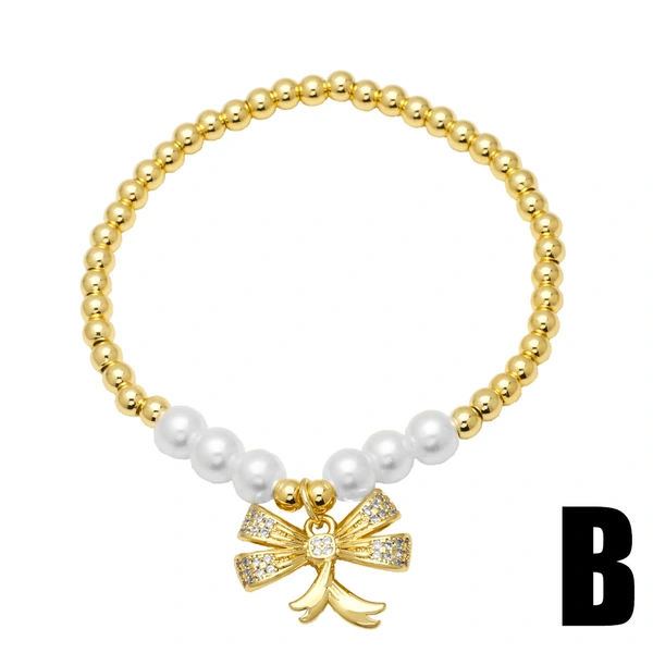 AS jewelry hot selling bow pendant bracelet female gold-plated zircon pearl bracelet bre53