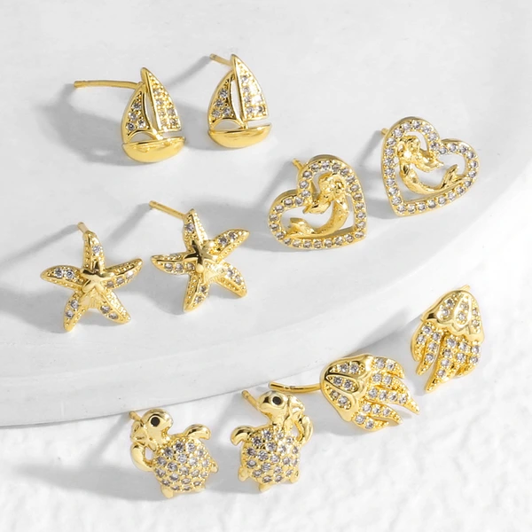 AS jewelry hot selling ocean style starfish love sailboat gold plated earrings earrings female ery43