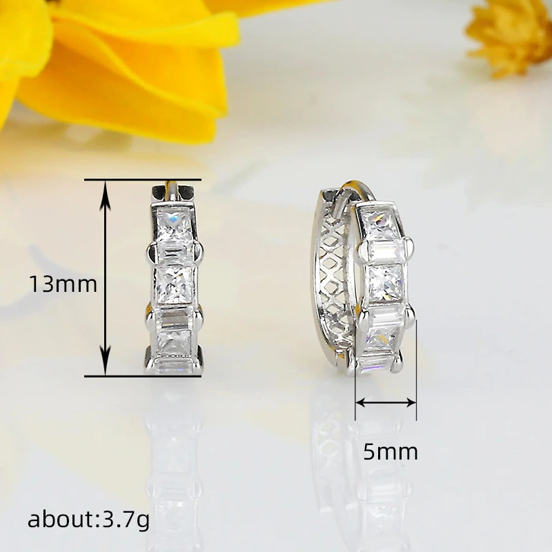  Korean style new micro-inlaid earrings simple commuter earrings exquisite diamond quadrilateral female earrings
