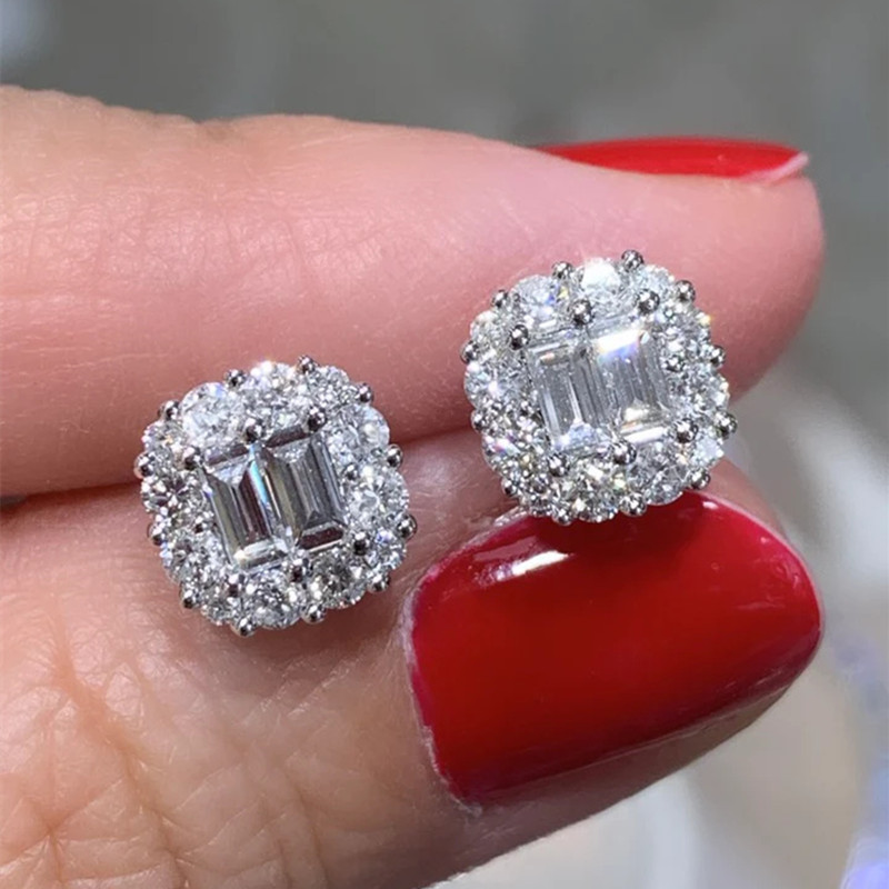  Inlaid with zircon sparkling geometric earrings banquet wedding light luxury style earrings for women fashionable and stylish temperament