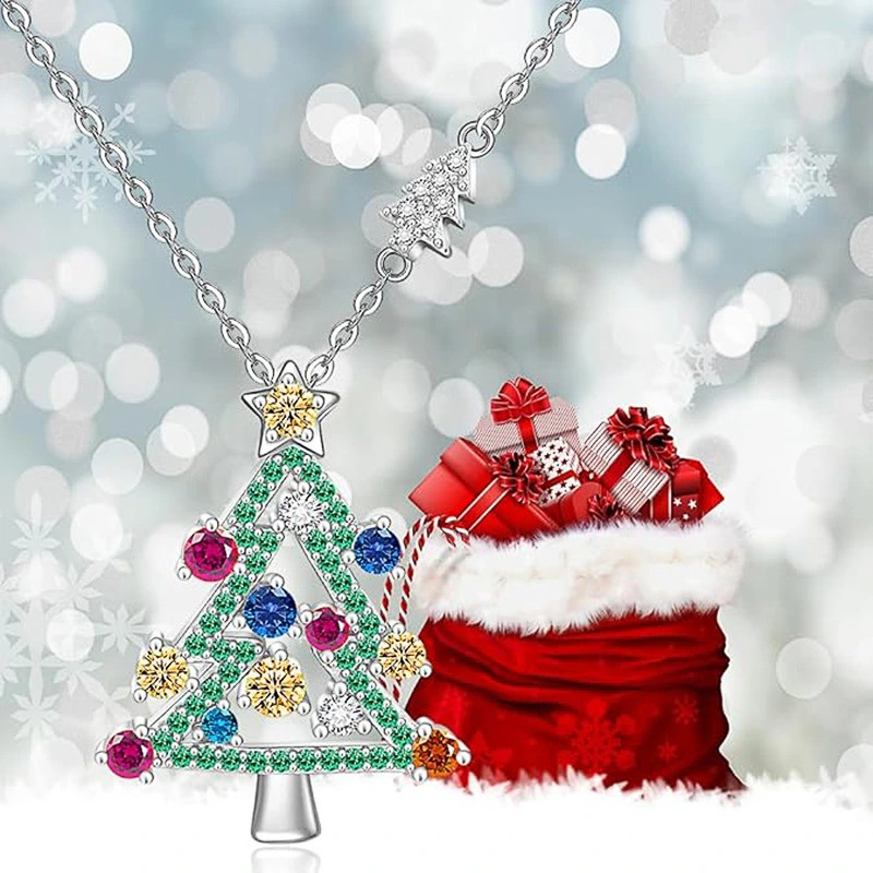  Cute and colorful Christmas tree pendant necklace, fashionable holiday jewelry matching exquisite trendy Christmas style