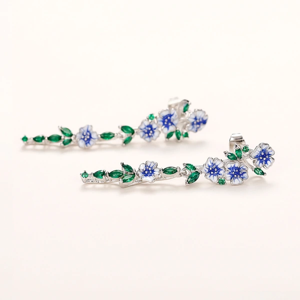 European and American natural long earrings for women, summer oil-drop flower zircon earrings, elegant accessories