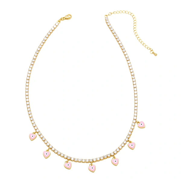 European and American hot-selling zircon tennis chain women's fashion niche oil drop heart-shaped devil eye pendant clavicle chain nkb034