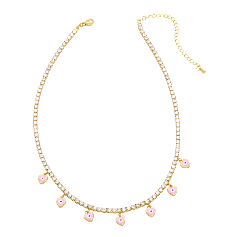 European and American hot-selling zircon tennis chain women's fashion niche oil drop heart-shaped devil eye pendant clavicle chain nkb034