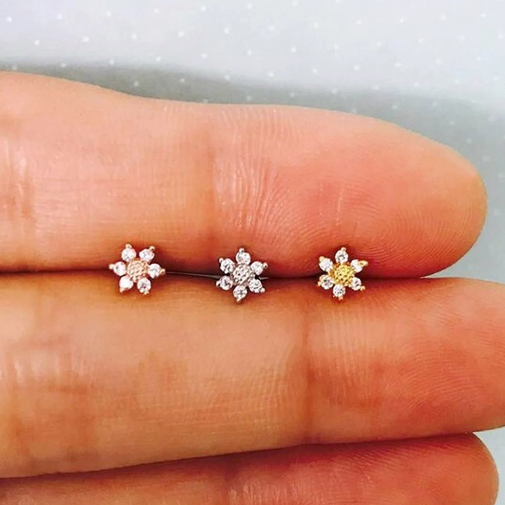 Exquisite small flower ear bone studs in three colors optional simple earrings for students to sleep without taking off mini earrings