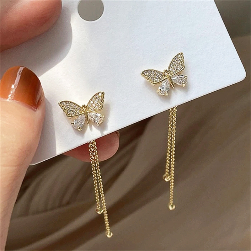  Live tassel exquisite and elegant earrings for women butterfly long tail chain design earrings ladies sweet accessories