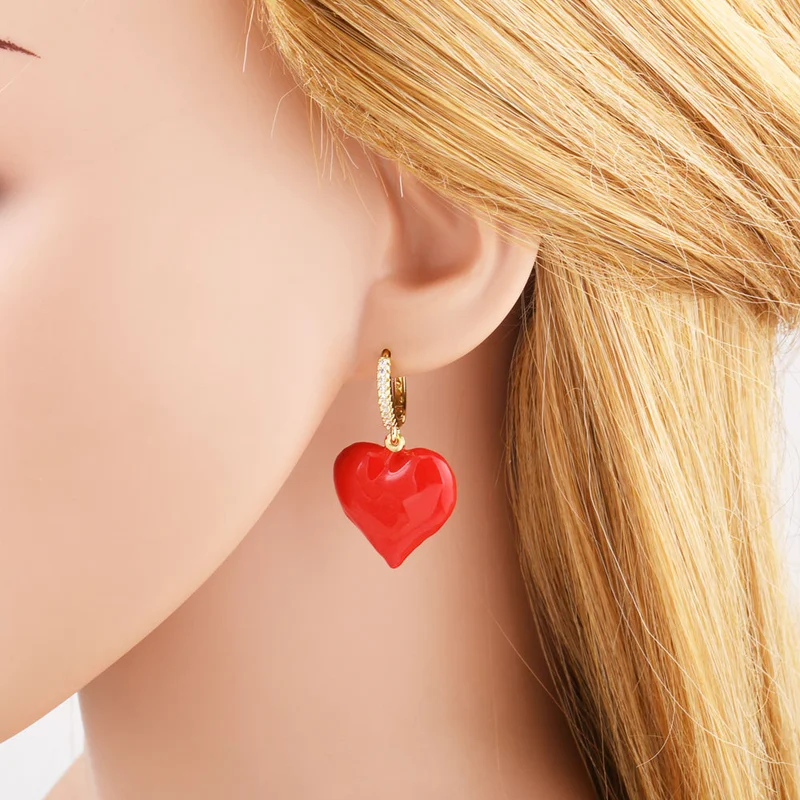 AS jewelry inlaid zircon copper plated real gold love heart shaped oil drop earrings earrings earrings ery54