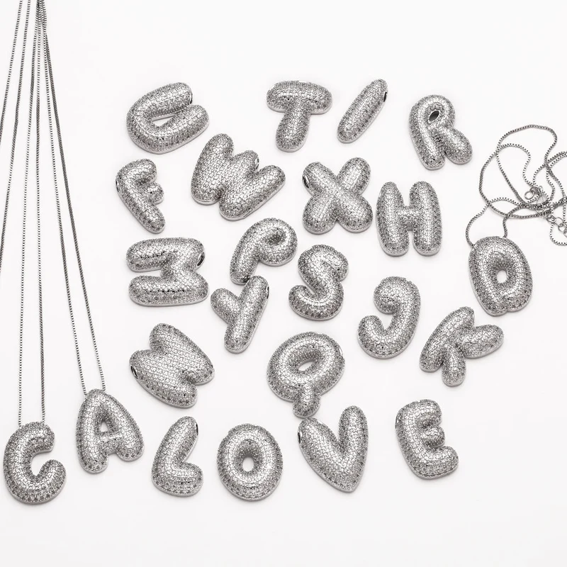 European and American hot-selling 26 English letters pendant necklace copper plated real gold inlaid with zircon clavicle chain nkq71